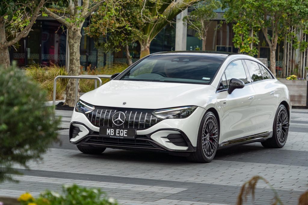 Mercedes-AMG EQE 53, driving in suburbia