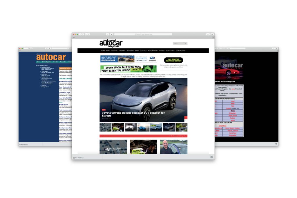NZ Autocar website history, showing current website vs old websites