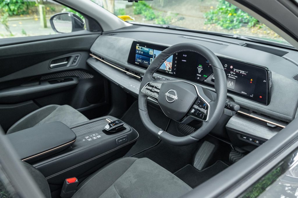 Front interior view of the Nissan Ariya