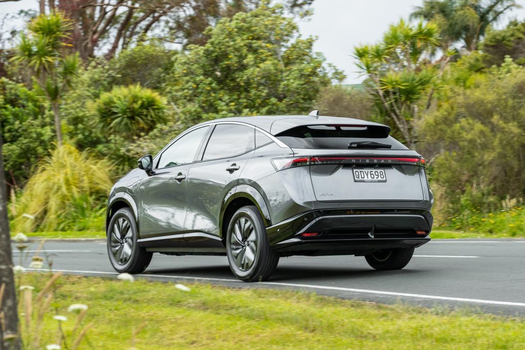 Nissan Ariya rear shot taking a corner