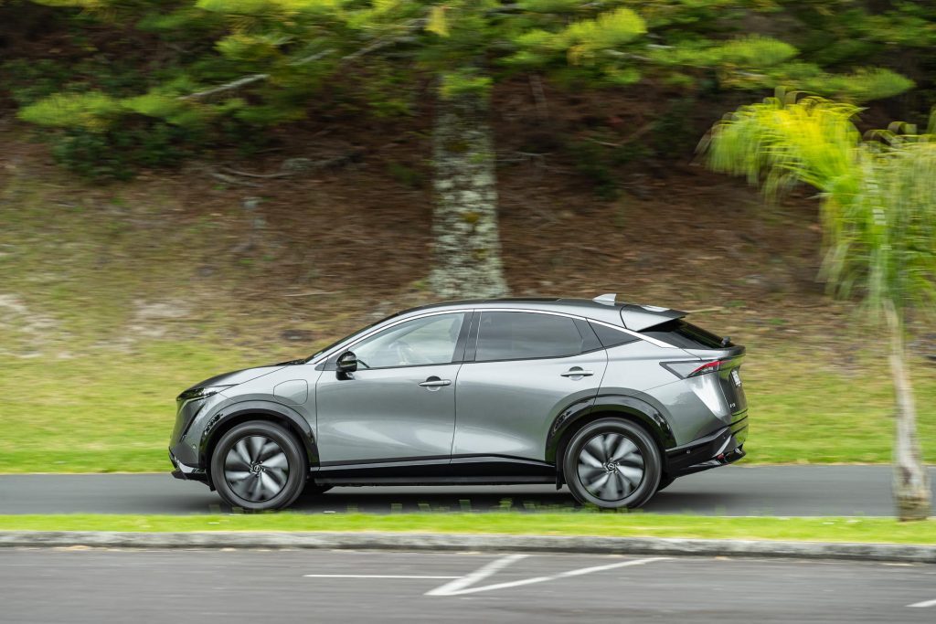 Panning side shot of the Nissan Ariya