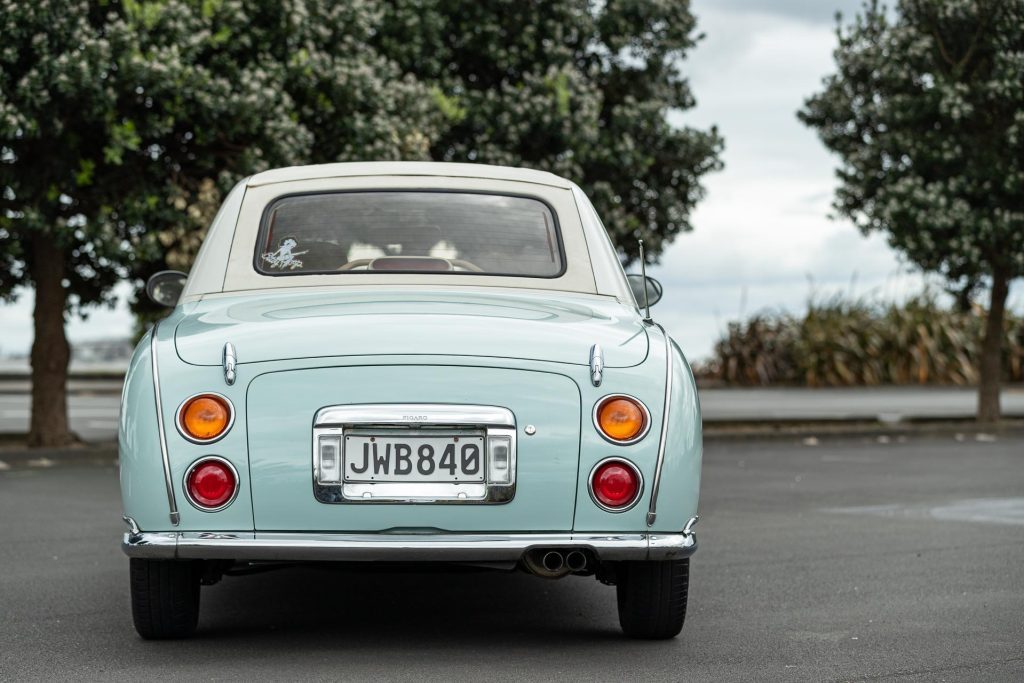 Rear profile of the Nissan Figaro, twin exhaust