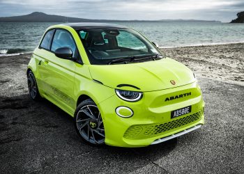 Abarth 500e parked on boat ramp at St Heliers in Auckland, New Zealand