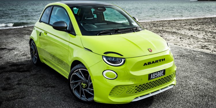 Abarth 500e parked on boat ramp at St Heliers in Auckland, New Zealand