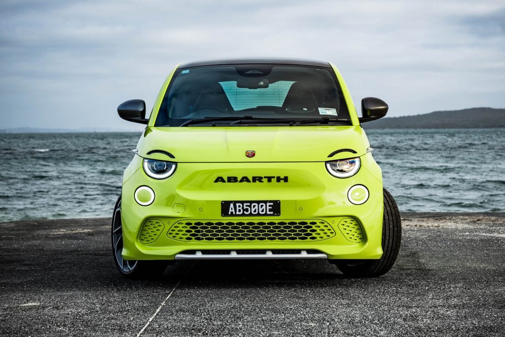 Abarth 500e parked on boat ramp at St Heliers in Auckland, New Zealand