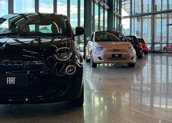 Line-up of Fiat 500s at North Shore Andrew Simms dealership