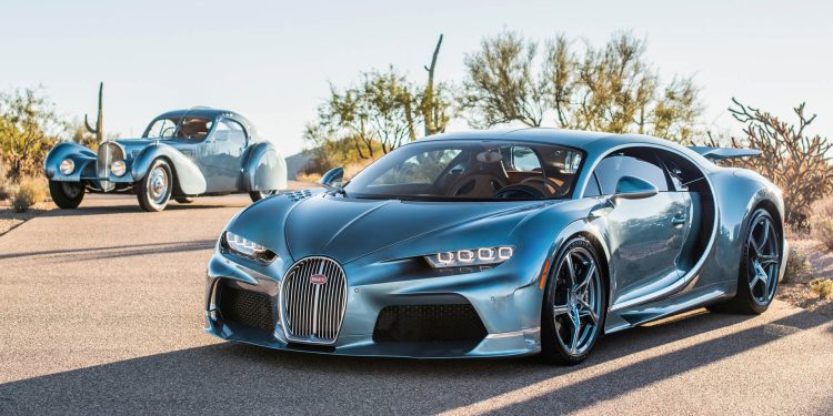 Special edition Bugatti Chiron Super Sport 57 One of One parked next to Type 57 SC Atlantic