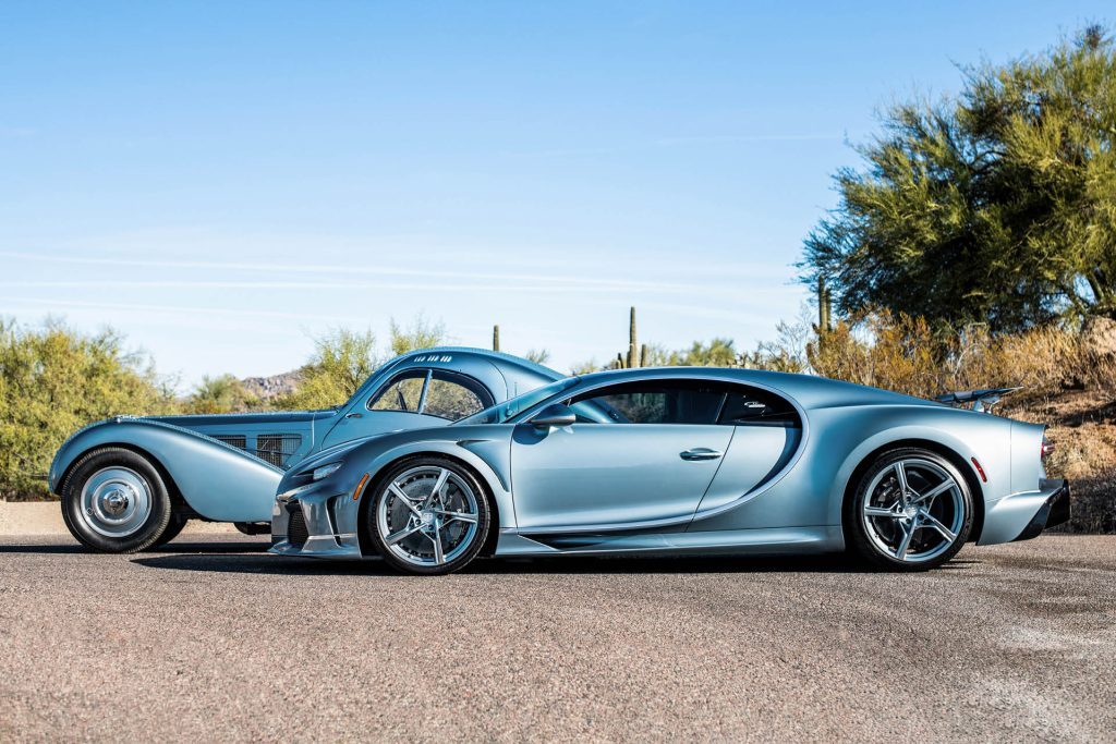Special edition Bugatti Chiron Super Sport 57 One of One parked next to Type 57 SC Atlantic