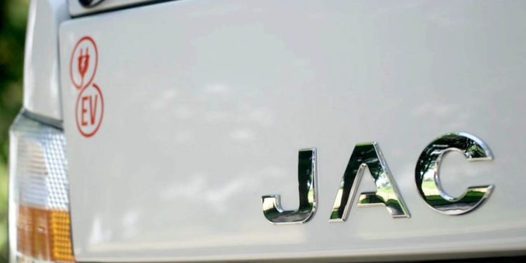 JAC EV truck badge close up badge