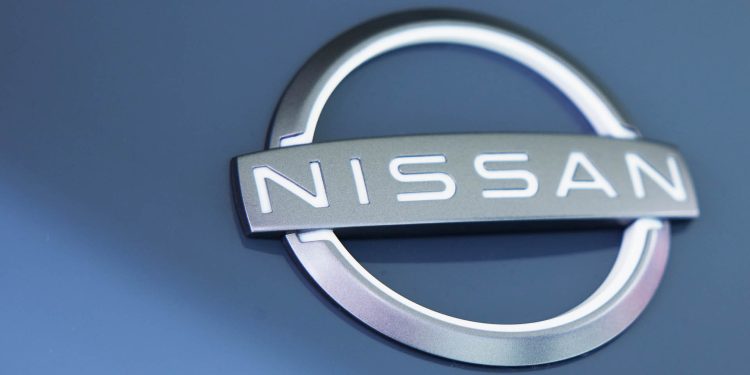 Nissan badge close up view
