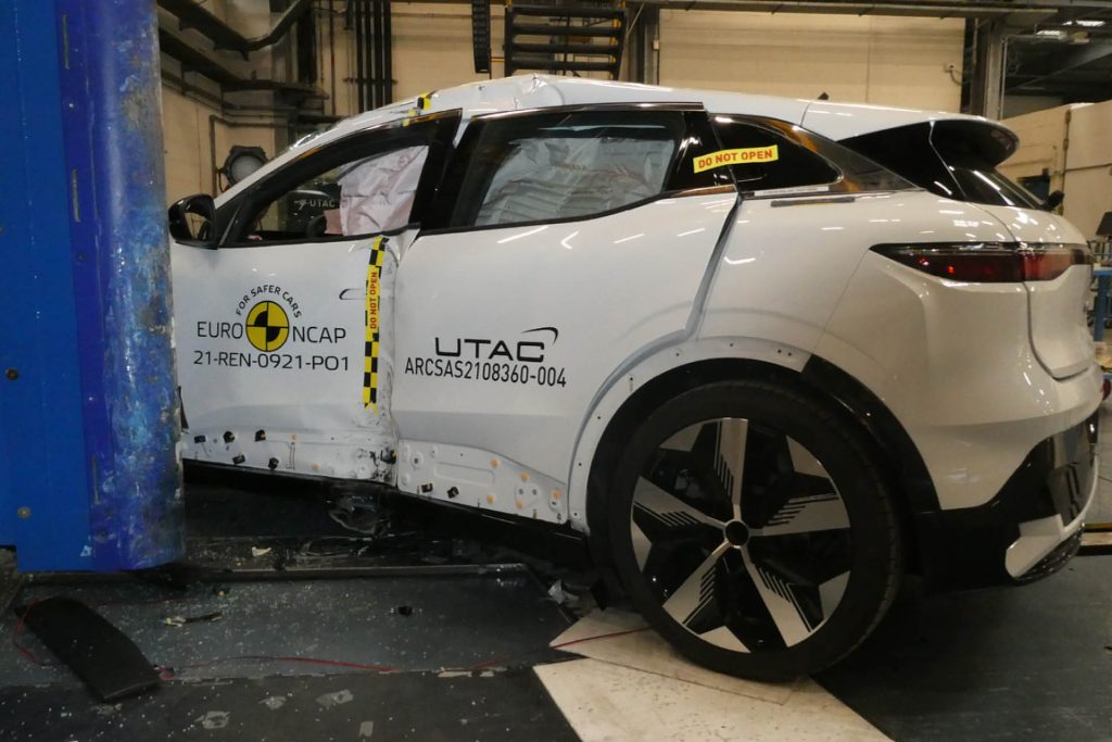 Renault Megane E-Tech side impact crash test damage