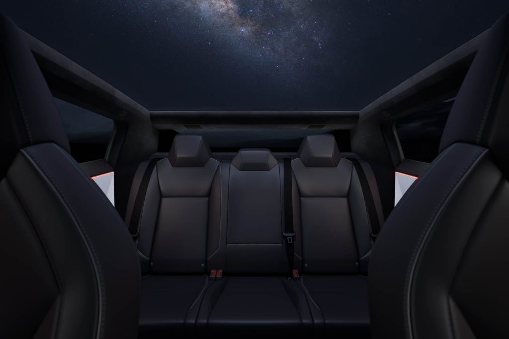 Tesla Cybertruck rear seats and panoramic glass sunroof