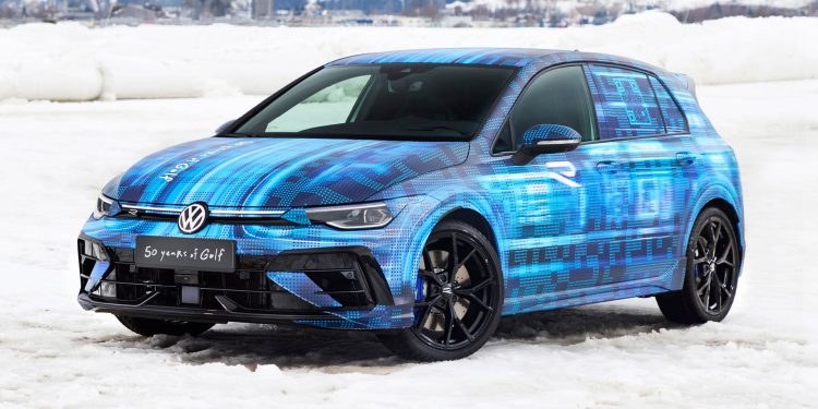 2025 Volkswagen Golf R facelift parked on snow