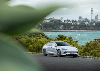 BYD Seal Performance parked in front of Auckland city