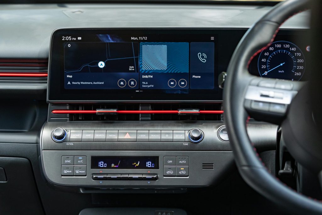 Hyundai Kona 1.6T N Line infotainment screen and AC controls
