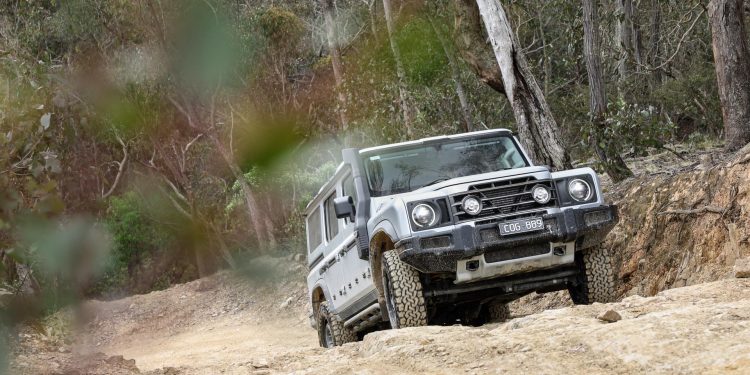 Ineos Grenadier traversing a tricky muddy hill