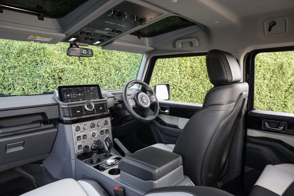 Interior of the Ineos Grenadier, showing knobs and buttons in centre console