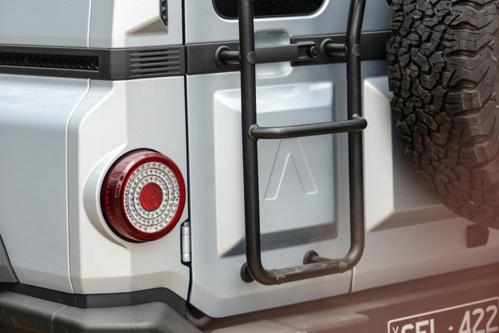 Rear door mounted ladder on the Ineos Grenadier, detail shot