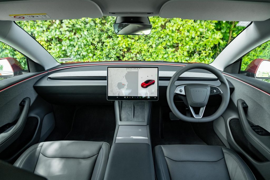 Front interior view in the Tesla Model 3 RWD facelift