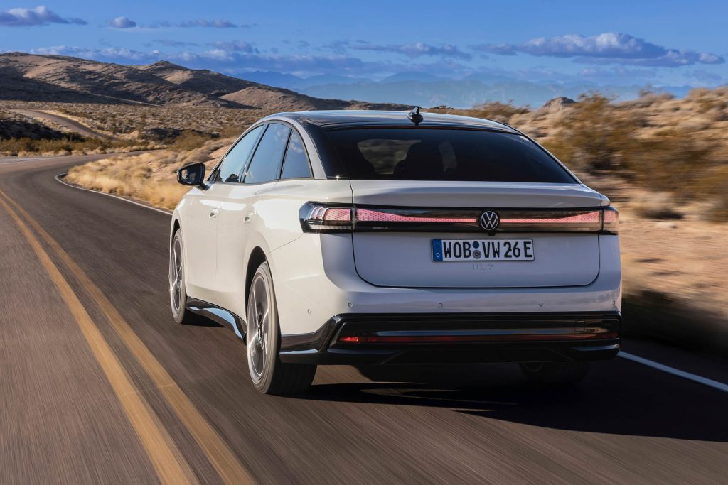 Volkswagen ID.7 driving on road in desert