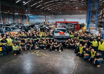 GMSV workers celebrating the production of the 10,000th remanufactured Chevrolet Silverado