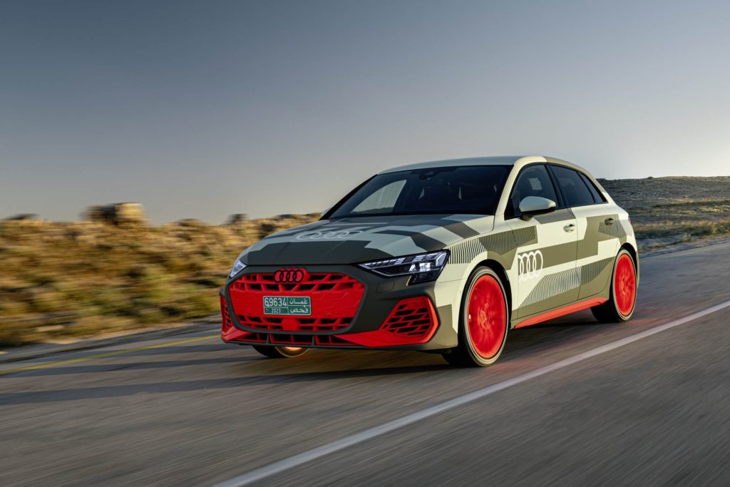 2025 Audi S3 facelift in camouflage driving on road