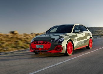 2025 Audi S3 facelift in camouflage driving on road