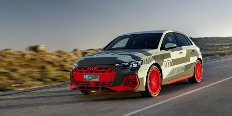 2025 Audi S3 facelift in camouflage driving on road