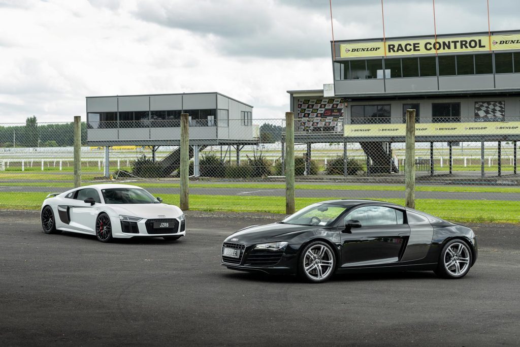 Audi R8 Type 42 and Type 4S parked at Pukekohe raceway