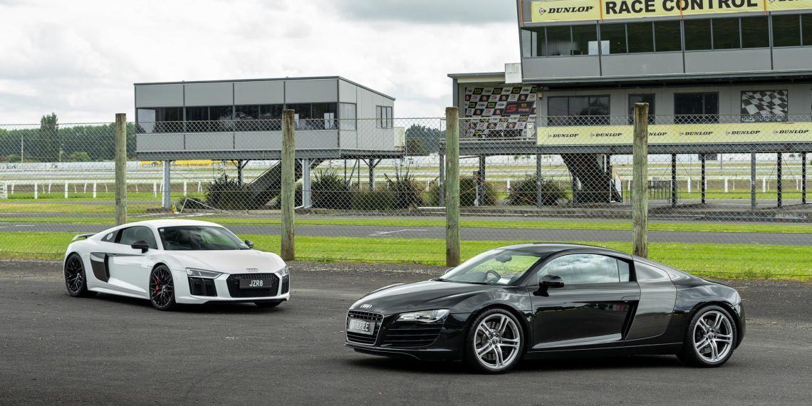 Audi R8 Type 42 and Type 4S parked at Pukekohe raceway