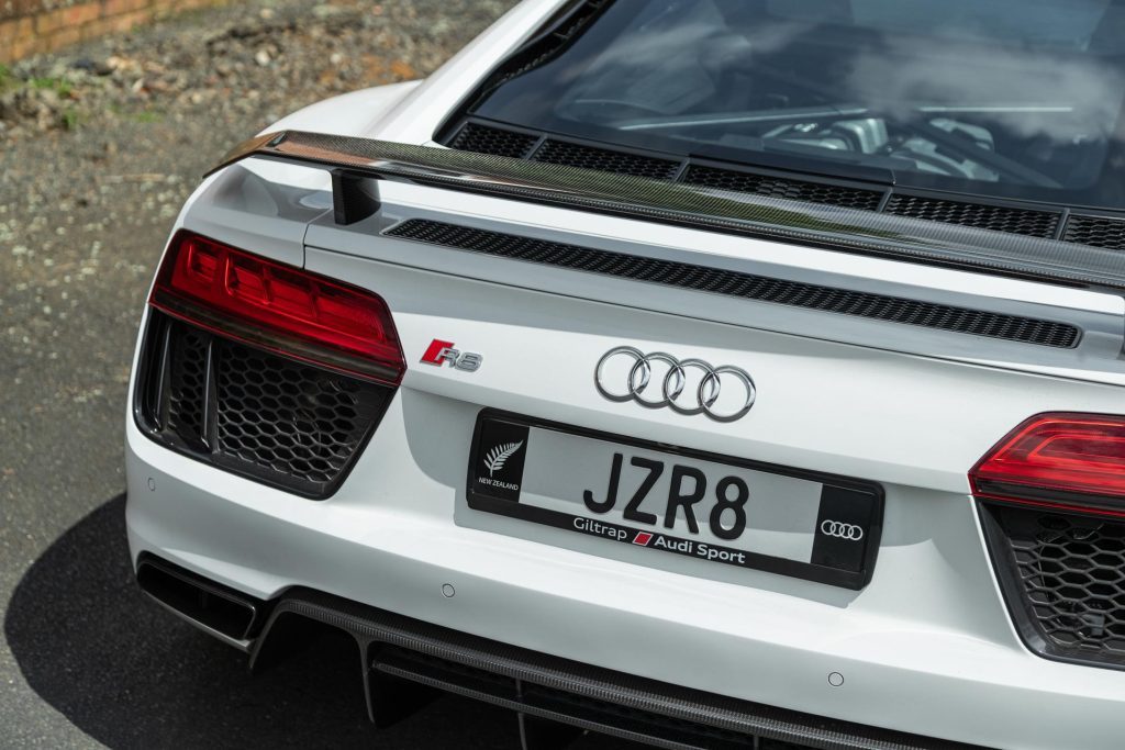 White Audi R8 second generation rear bumper detail