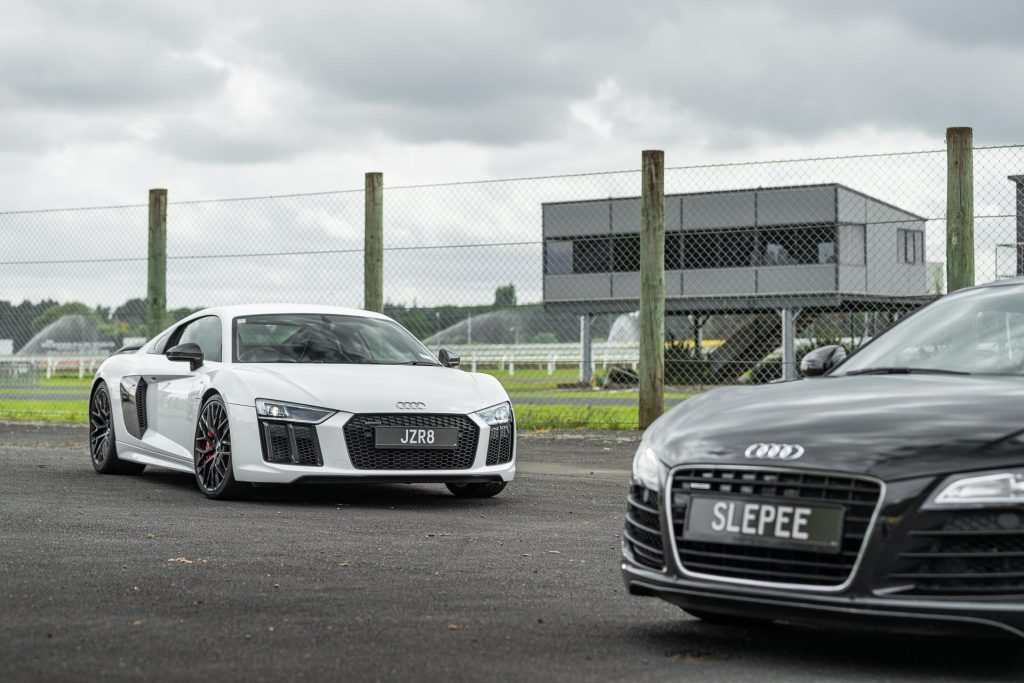 White Type 4S Audi R8 front quarter shot