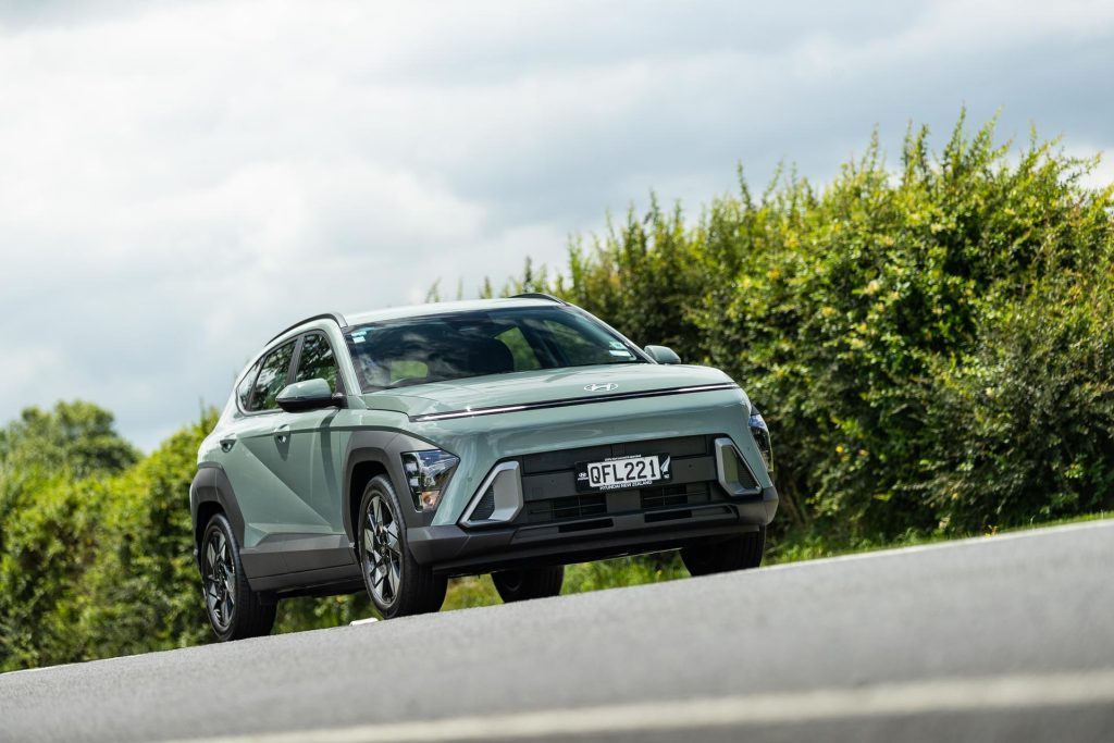 Hyundai Kona front shot, driving past