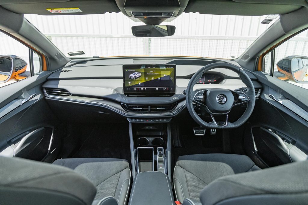 Wide central view of the Skoda Enyaq 80 Coupe's front interior