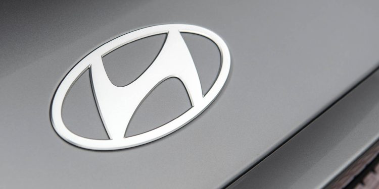 Close up view of Hyundai badge