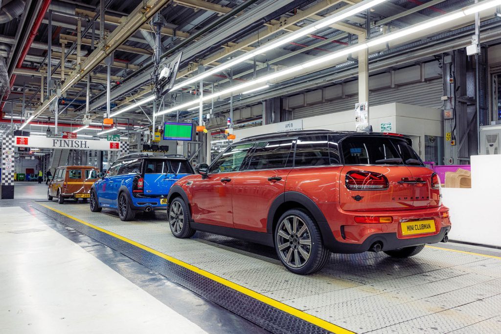 Line-up of three Mini Clubman generations at Oxford plant