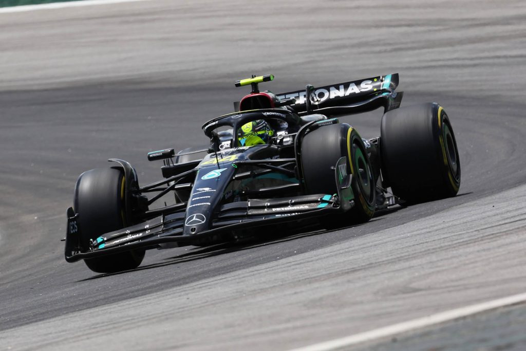 Lewis Hamilton driving Mercedes-AMG Petronas F1 Team car at Sao Paolo Grand Prix in 2023