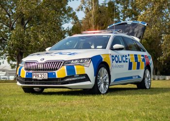 New Zealand Police Skoda Superb dog unit with boot open