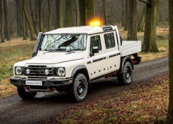 2024 Ineos Grenadier Quartermaster Chassis Cab with tray front three quarter view