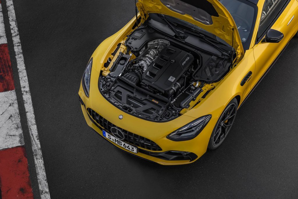 2024 Mercedes-AMG GT43 four-cylinder engine under bonnet