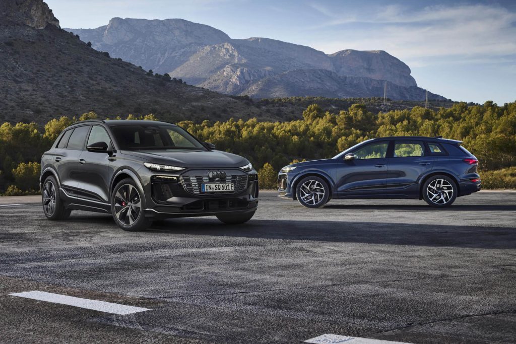 2025 Audi Q6 e-tron front three quarter view and side view