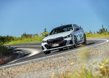 BMW i5 M60 taking a corner at pace