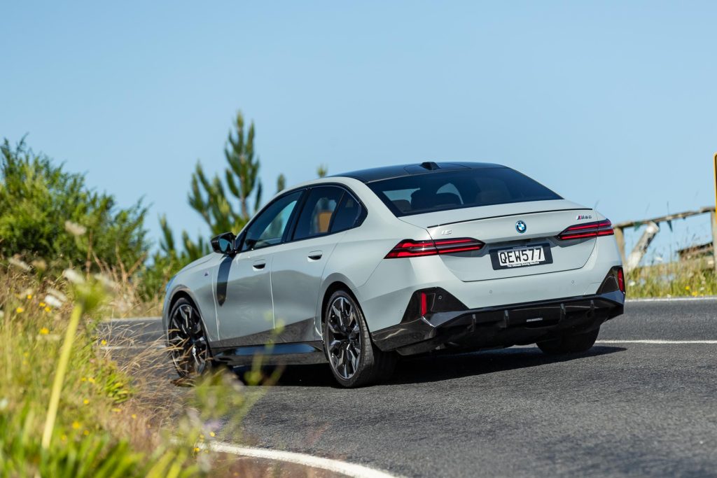 Rear cornering shot of the BMW i5 M60