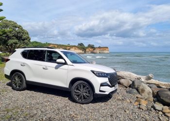 SsangYong Rexton in white, front quarter shot by the beach