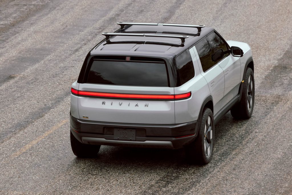 Rivian R2 rear three quarter view