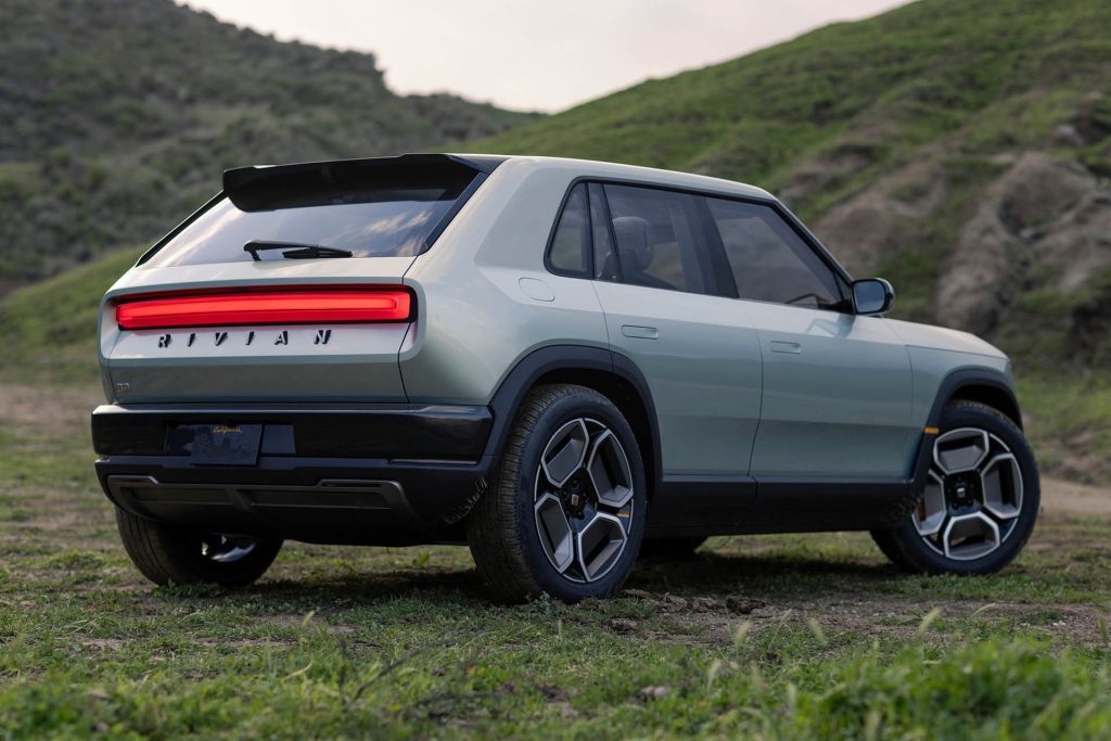 Rivian R3 rear three quarter view