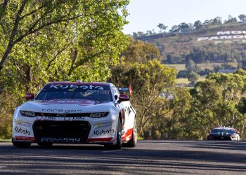 Supercars Chevrolet Camaro driving near Mount Panorama during public display