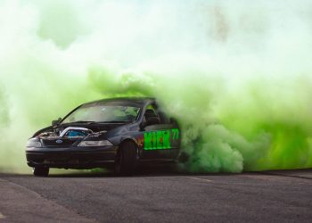 Valtteri Bottas doing a burnout in Ford Falcon (AU) ute