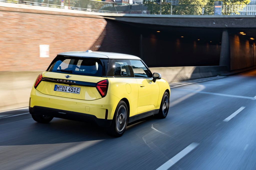 2024 Mini Cooper E driving into tunnel