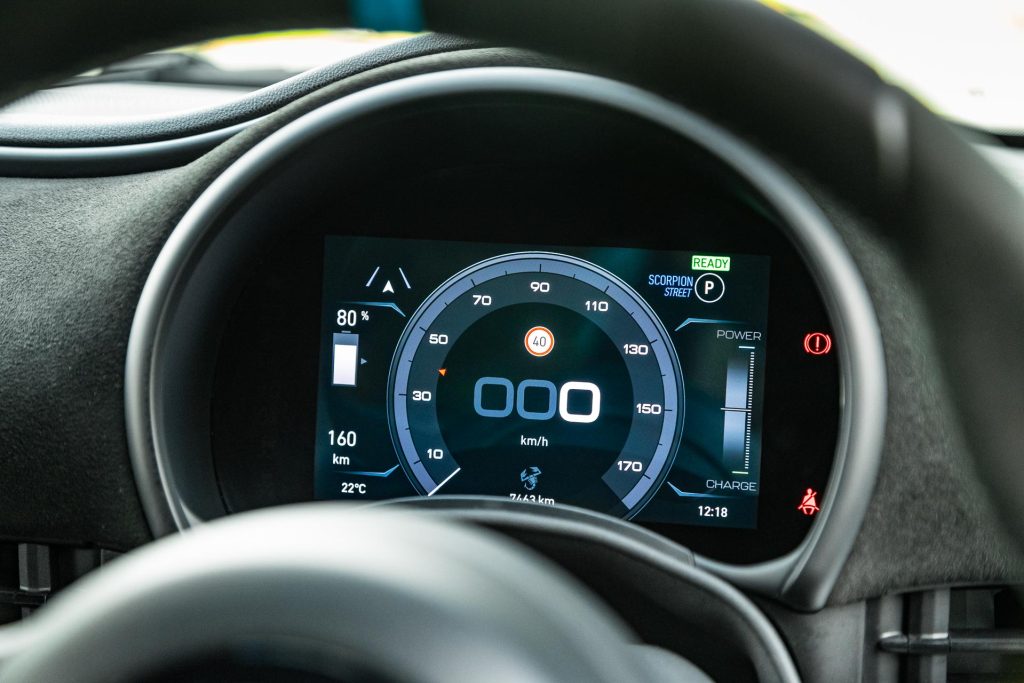 Driver display screen in the Abarth 500e Scorpionissima